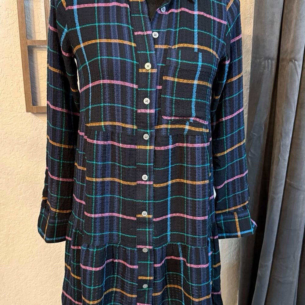 NWT Loft plaid long sleeve collard button down shirt dress SZ XXS